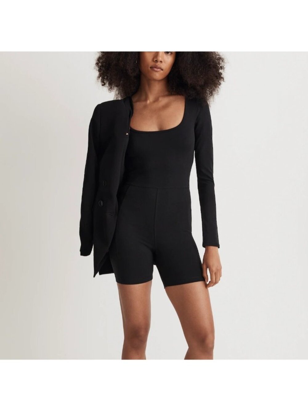Madewell Size XL NEW True Black Knit Long Sleeve Fitted Biker Unitard Romper